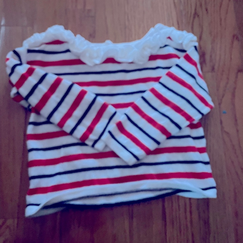 Janie & Jack ruffled sweater! Red and navy stripes. So cute. 2T